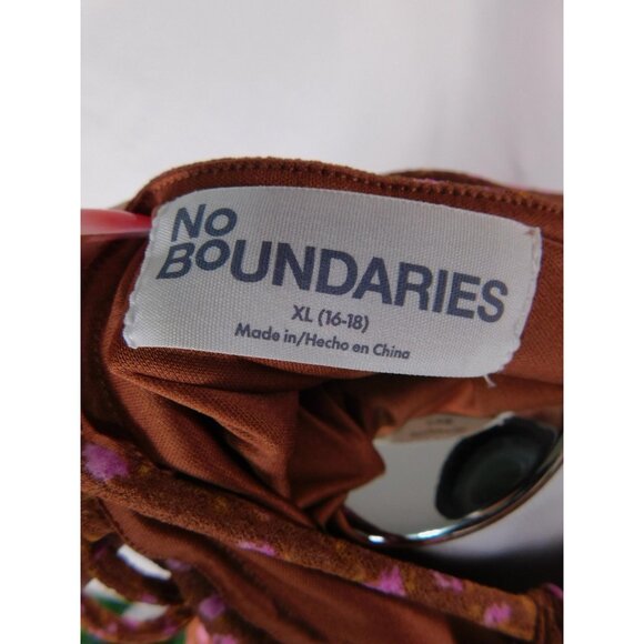 No Boundaries Dress Womens XL Rust Pink Floral Maxi Spaghetti Strap Tie Front - Picture 9 of 11